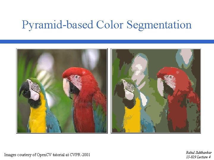 Pyramid-based Color Segmentation Images courtesy of Open. CV tutorial at CVPR-2001 Rahul Sukthankar 15