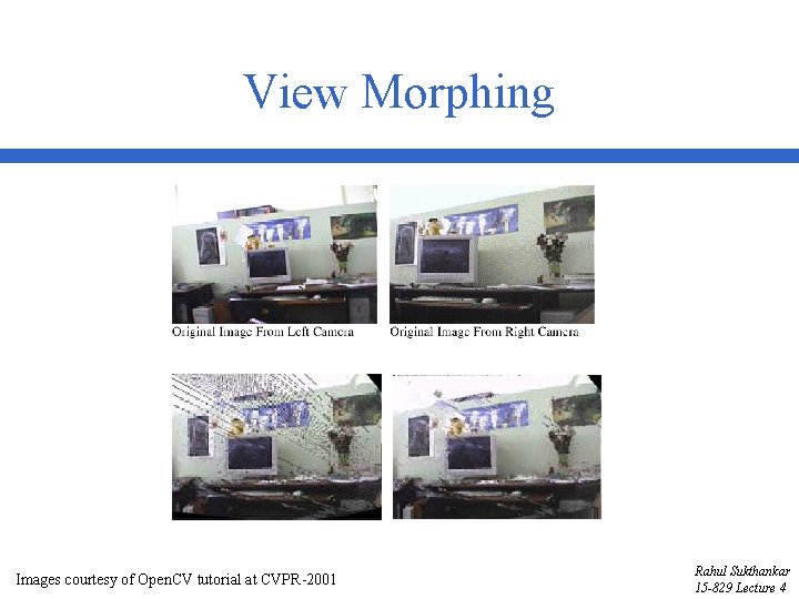 View Morphing Images courtesy of Open. CV tutorial at CVPR-2001 Rahul Sukthankar 15 -829
