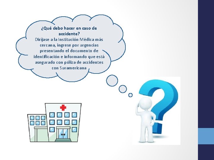 ¿Qué debo hacer en caso de accidente? Diríjase a la Institución Médica más cercana,