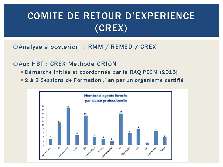 COMITE DE RETOUR D’EXPERIENCE (CREX) Analyse à posteriori : RMM / REMED / CREX