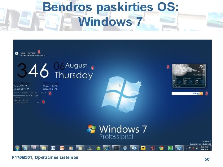 Bendros paskirties OS: Windows 7 P 175 B 301, Operacinės sistemos 50 