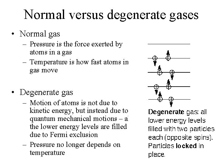 Normal versus degenerate gases • Normal gas – Pressure is the force exerted by