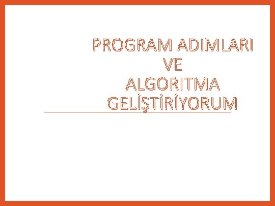 PROGRAM ADIMLARI VE ALGORITMA GELİŞTİRİYORUM 