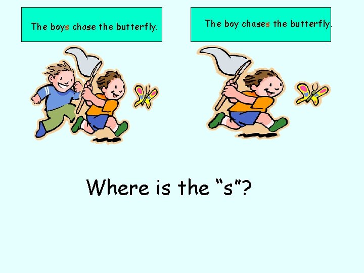 The boys chase the butterfly. The boy chases the butterfly. Where is the “s”?