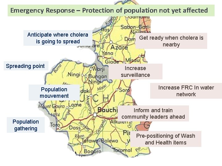 Emergency Response – Protection of population not yet affected Anticipate where cholera is going