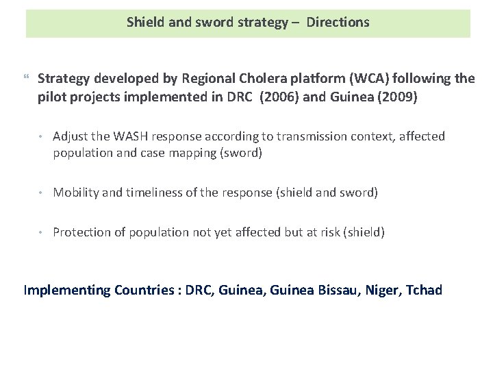 Shield and sword strategy – Directions Strategy developed by Regional Cholera platform (WCA) following