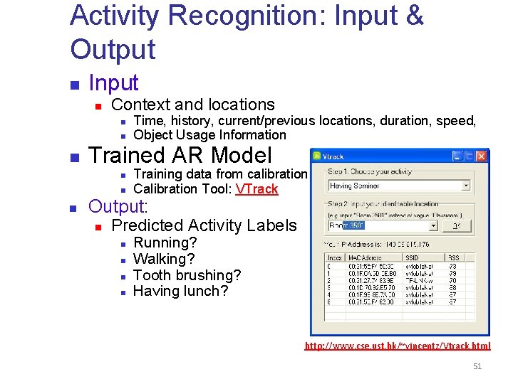 Activity Recognition: Input & Output n Input n Context and locations n n n