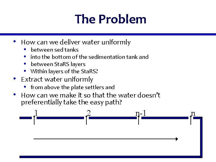 The Problem • How can we deliver water uniformly • between sed tanks •