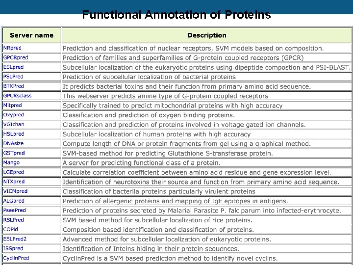 Functional Annotation of Proteins 