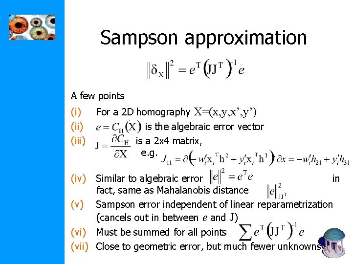 Sampson approximation A few points X=(x, y, x’, y’) (ii) (iii) For a 2