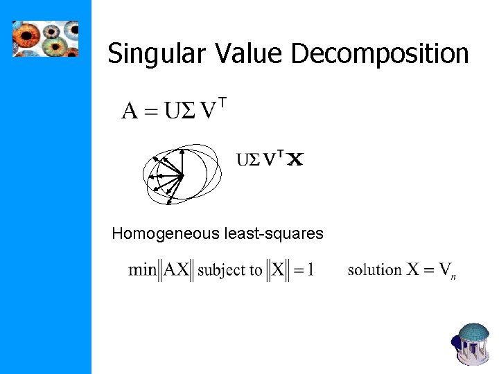 Singular Value Decomposition Homogeneous least-squares 