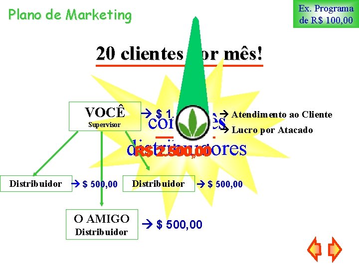 Ex. Programa de R$ 100, 00 Plano de Marketing 20 clientes por mês! VOCÊ
