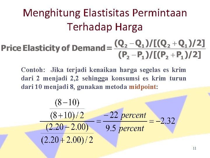 Menghitung Elastisitas Permintaan Terhadap Harga Contoh: Jika terjadi kenaikan harga segelas es krim dari