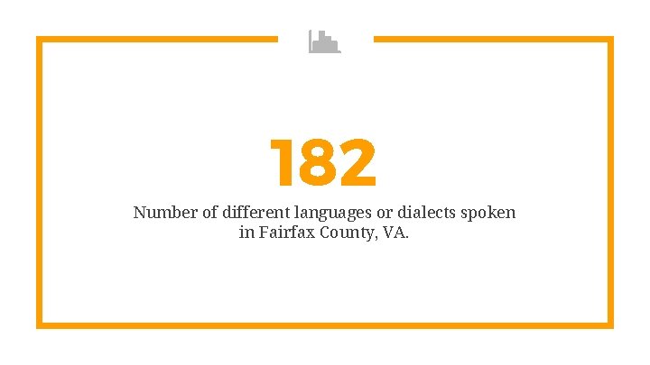 182 Number of different languages or dialects spoken in Fairfax County, VA. 