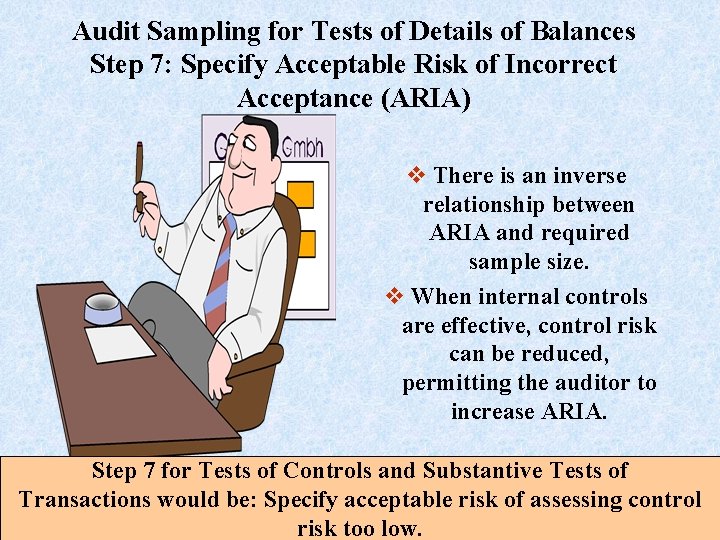 Audit Sampling for Tests of Details of Balances Step 7: Specify Acceptable Risk of