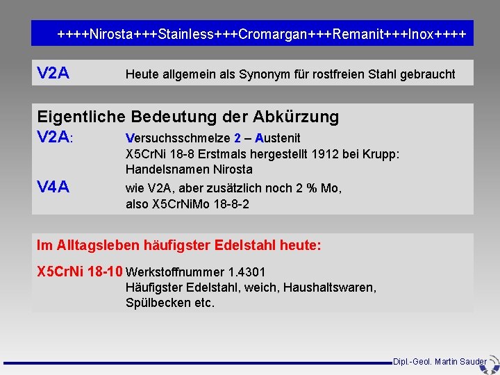 ++++Nirosta+++Stainless+++Cromargan+++Remanit+++Inox++++ V 2 A Heute allgemein als Synonym für rostfreien Stahl gebraucht Eigentliche ++++Nirosta+++Stainless+++Cromargan+++Remanit+++Inox++++ V 2 A Heute allgemein als Synonym für rostfreien Stahl gebraucht Eigentliche