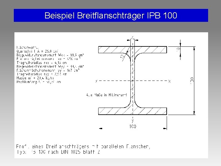 Beispiel Breitflanschträger IPB 100 Beispiel Breitflanschträger IPB 100