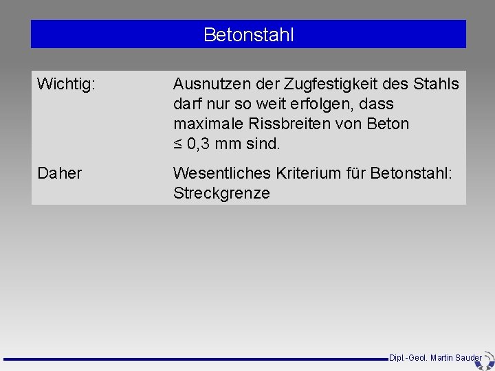 Betonstahl Wichtig: Ausnutzen der Zugfestigkeit des Stahls darf nur so weit erfolgen, dass maximale Betonstahl Wichtig: Ausnutzen der Zugfestigkeit des Stahls darf nur so weit erfolgen, dass maximale