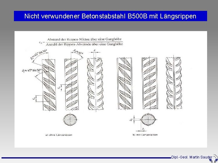 Nicht verwundener Betonstabstahl B 500 B mit Längsrippen Dipl. -Geol. Martin Sauder Nicht verwundener Betonstabstahl B 500 B mit Längsrippen Dipl. -Geol. Martin Sauder