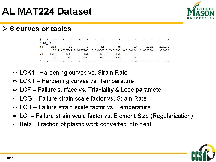 AL MAT 224 Dataset Ø 6 curves or tables ð LCK 1– Hardening curves AL MAT 224 Dataset Ø 6 curves or tables ð LCK 1– Hardening curves