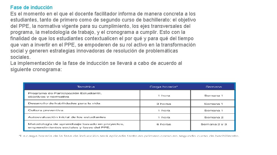 Fase de inducción Es el momento en el que el docente facilitador informa de