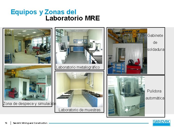 Equipos y Zonas del Laboratorio MRE Gabinete de soldadura Laboratorio metalográfico Pulidora automática Zona