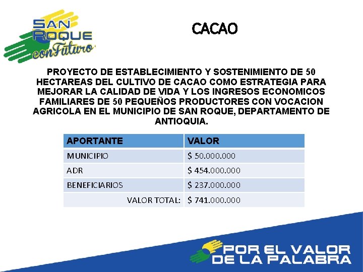 CACAO PROYECTO DE ESTABLECIMIENTO Y SOSTENIMIENTO DE 50 HECTAREAS DEL CULTIVO DE CACAO COMO