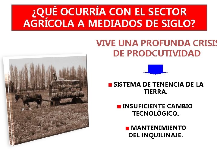 ¿QUÉ OCURRÍA CON EL SECTOR AGRÍCOLA A MEDIADOS DE SIGLO? VIVE UNA PROFUNDA CRISIS