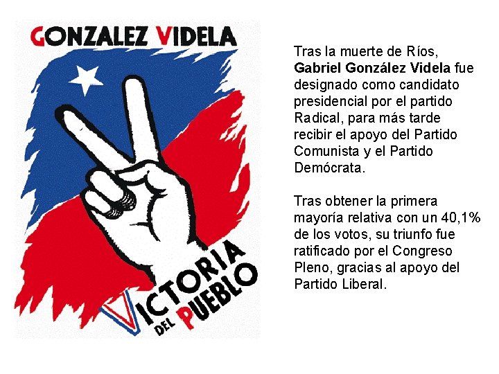 Tras la muerte de Ríos, Gabriel González Videla fue designado como candidato presidencial por