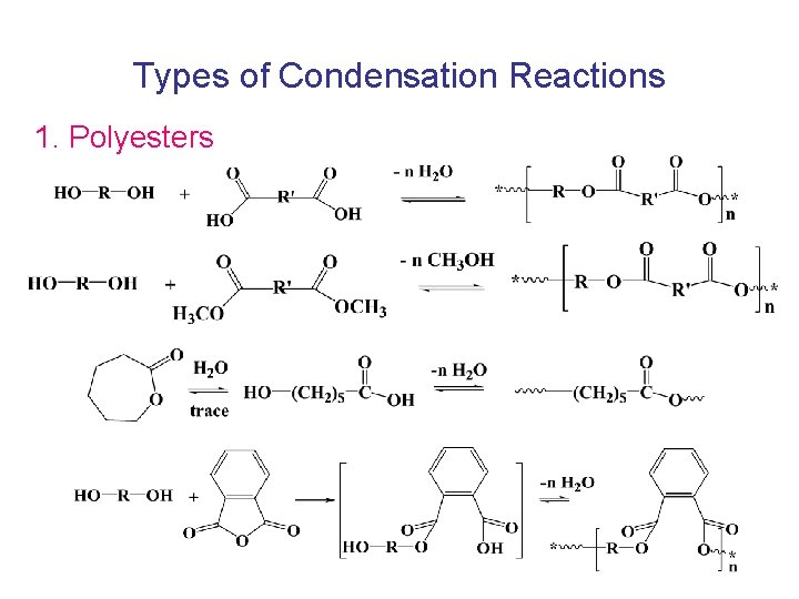 Types of Condensation Reactions 1. Polyesters 
