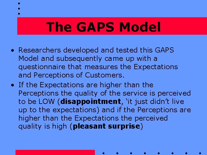 The GAPS Model • Researchers developed and tested this GAPS Model and subsequently came