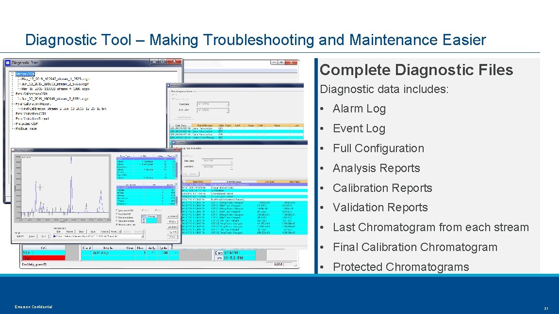 Diagnostic Tool – Making Troubleshooting and Maintenance Easier Complete Diagnostic Files Diagnostic data includes: