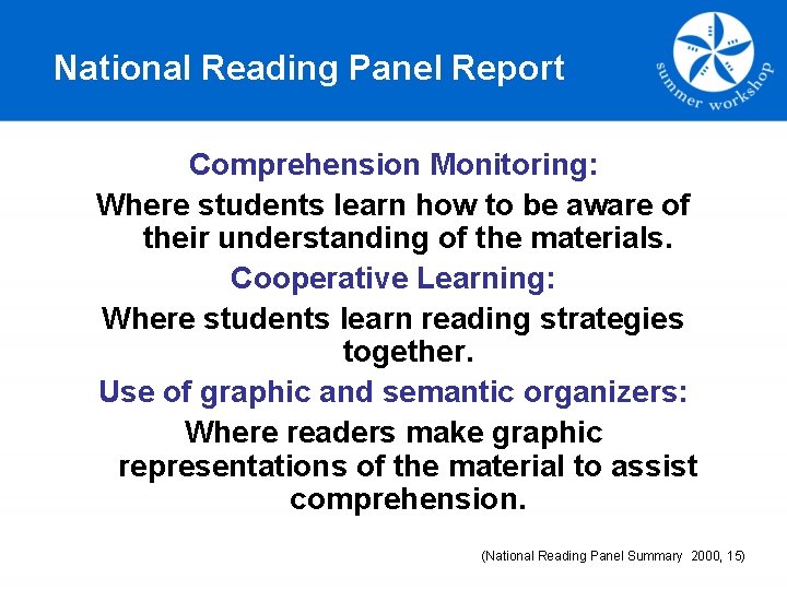 National Reading Panel Report Comprehension Monitoring: Where students learn how to be aware of