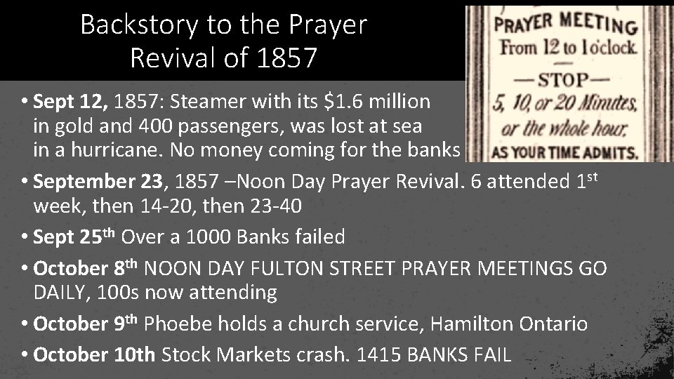 Backstory to the Prayer Revival of 1857 • Sept 12, 1857: Steamer with its