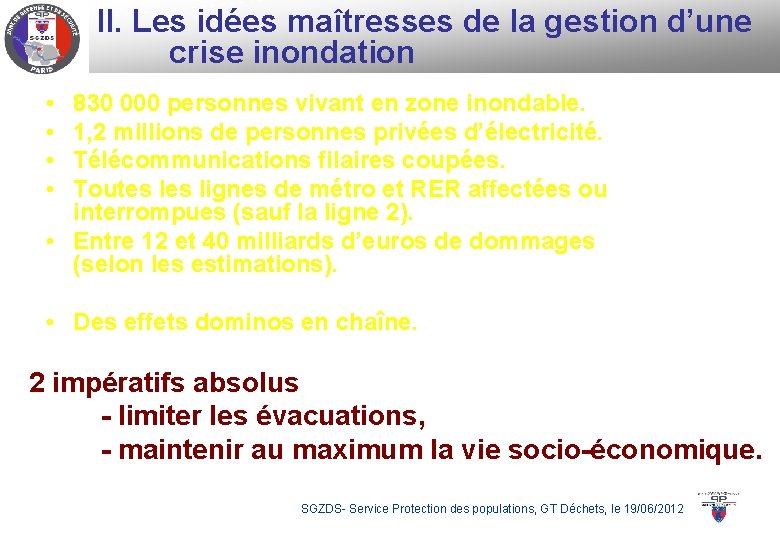 II. Les idées maîtresses de la gestion d’une crise inondation • • 830 000