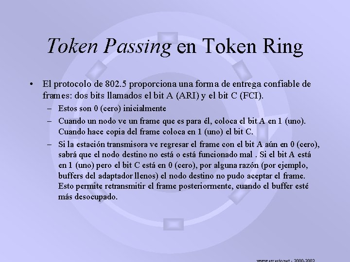 Token Passing en Token Ring • El protocolo de 802. 5 proporciona una forma