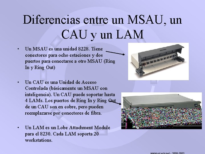 Diferencias entre un MSAU, un CAU y un LAM • Un MSAU es una