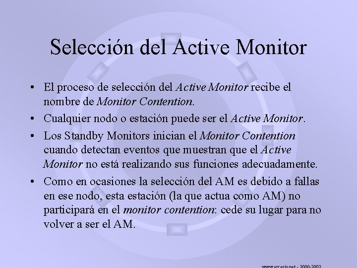 Selección del Active Monitor • El proceso de selección del Active Monitor recibe el