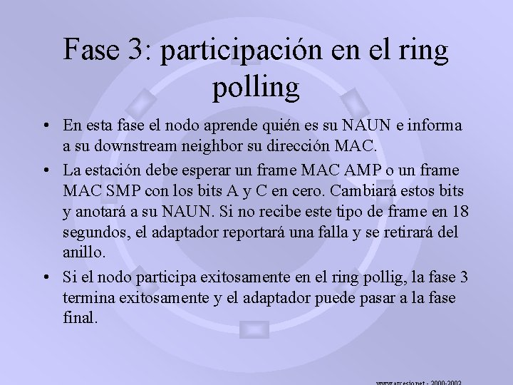 Fase 3: participación en el ring polling • En esta fase el nodo aprende