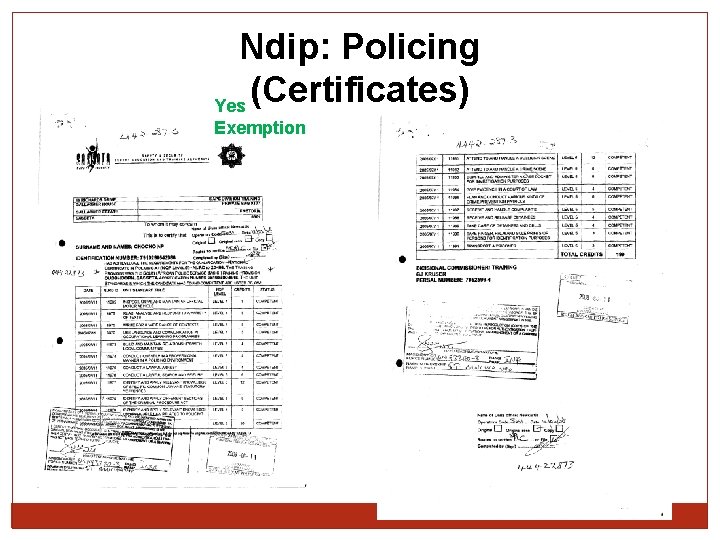 Ndip: Policing (Certificates) Yes Exemption 