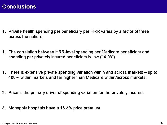 Conclusions 1. Private health spending per beneficiary per HRR varies by a factor of