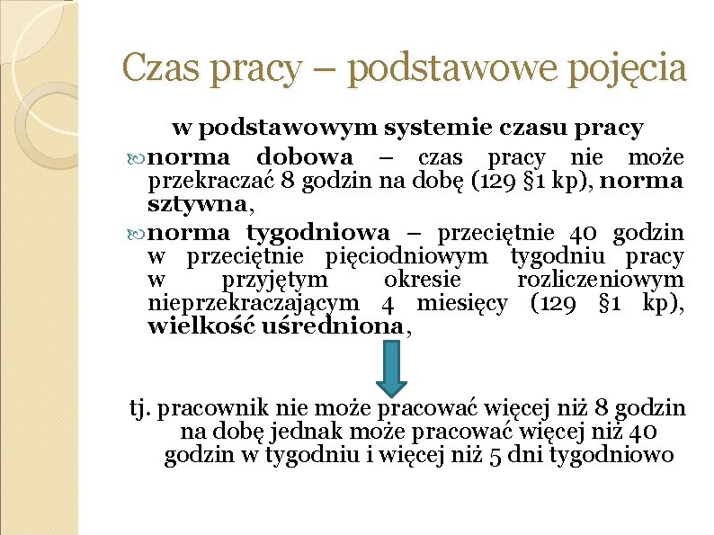 Czas pracy – podstawowe pojęcia w podstawowym systemie czasu pracy norma dobowa – czas