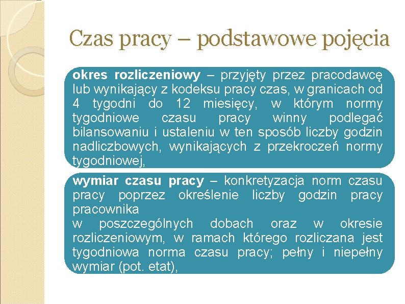 Czas pracy – podstawowe pojęcia okres rozliczeniowy – przyjęty przez pracodawcę lub wynikający z