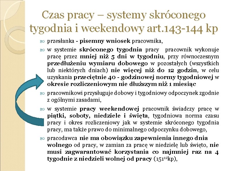 Czas pracy – systemy skróconego tygodnia i weekendowy art. 143 -144 kp przesłanka -