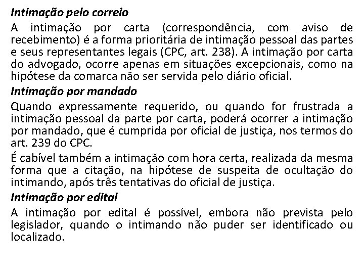 Intimação pelo correio A intimação por carta (correspondência, com aviso de recebimento) é a