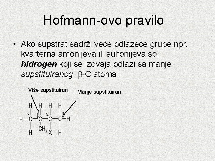 Hofmann-ovo pravilo • Ako supstrat sadrži veće odlazeće grupe npr. kvarterna amonijeva ili sulfonijeva