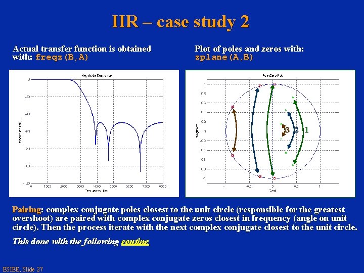 IIR – case study 2 Actual transfer function is obtained with: freqz(B, A) Plot