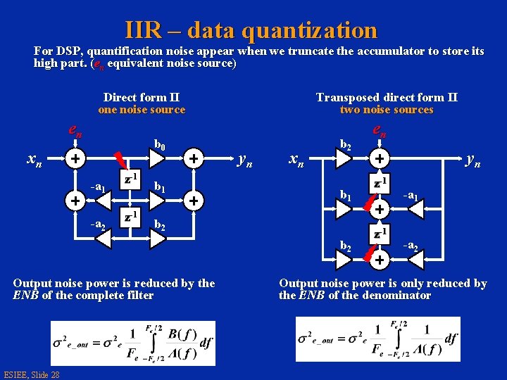 IIR – data quantization For DSP, quantification noise appear when we truncate the accumulator