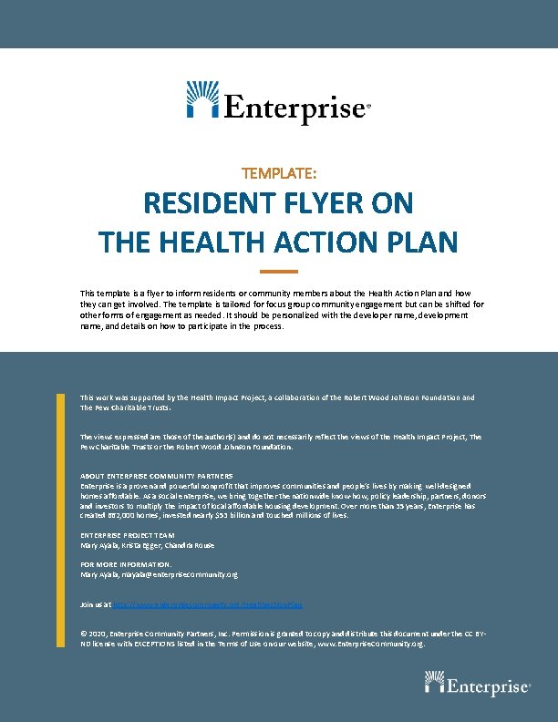 TEMPLATE: RESIDENT FLYER ON THE HEALTH ACTION PLAN This template is a flyer to