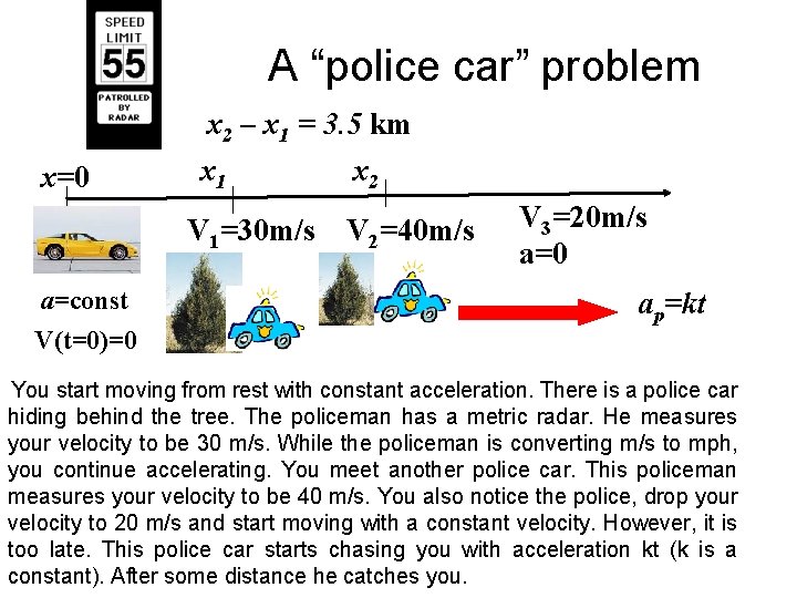 A “police car” problem x 2 – x 1 = 3. 5 km x=0